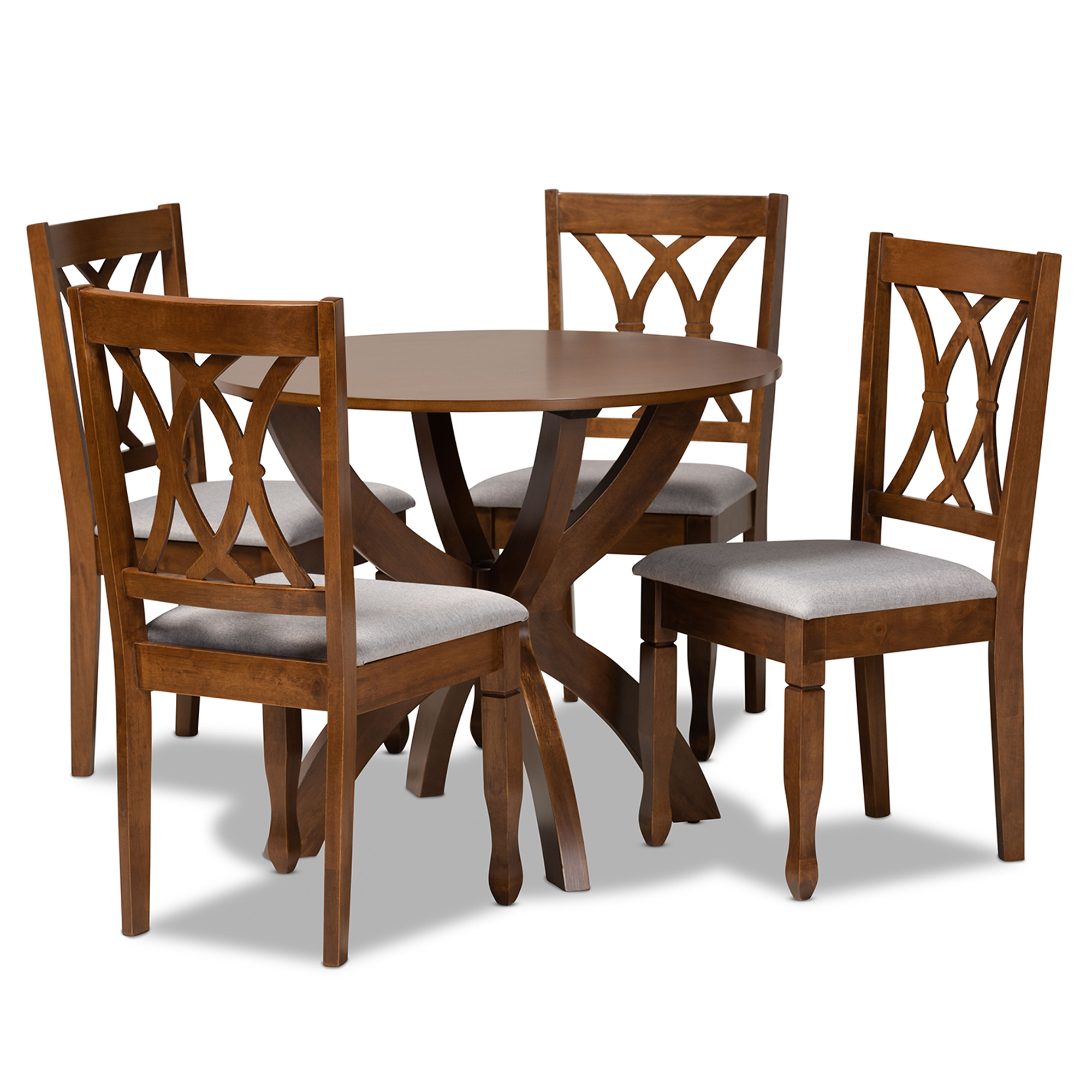 Baxton Studio April Modern and Contemporary Grey Fabric Upholstered and Walnut Brown Finished Wood 5-Piece Dining Set